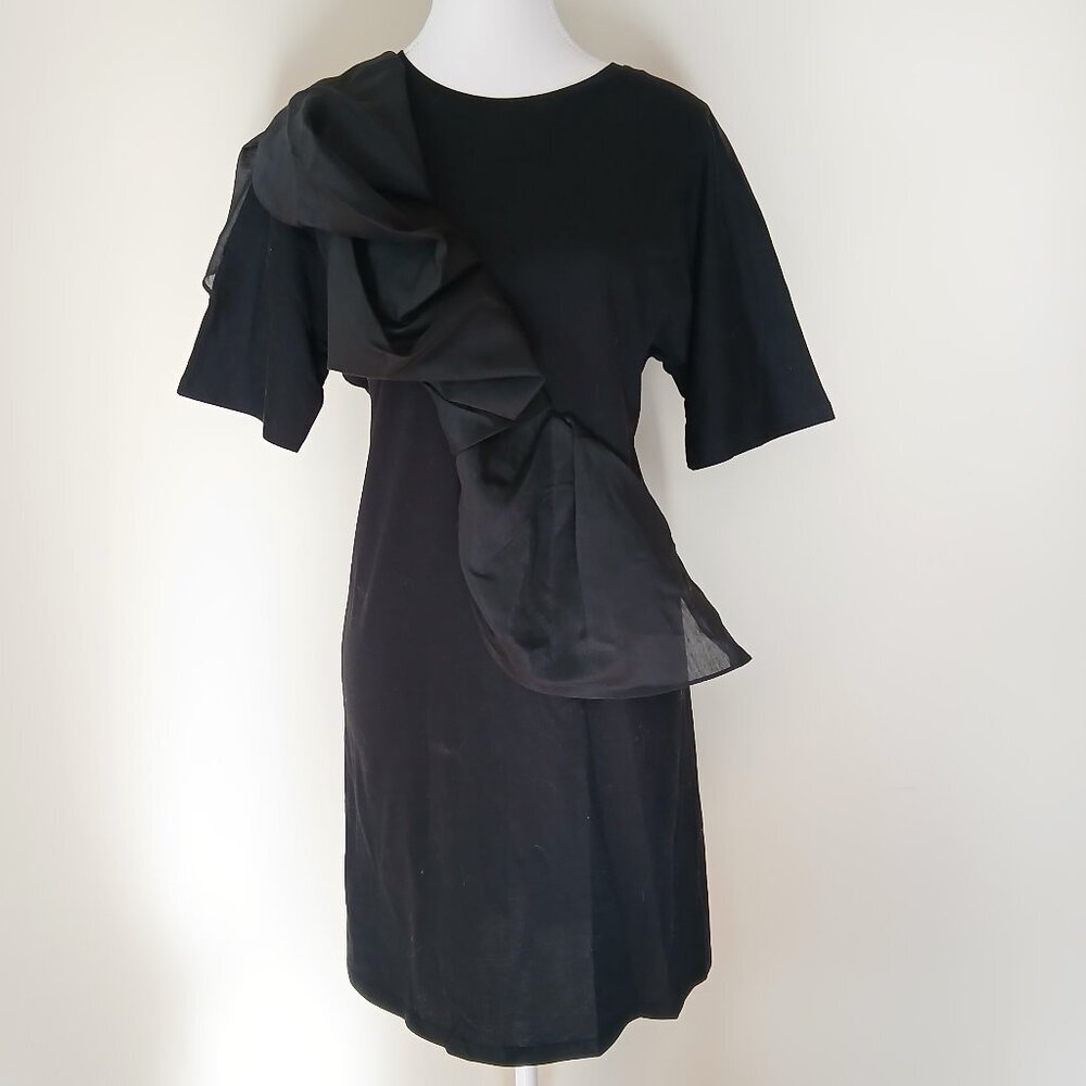 COS Black Mini Dress with Draped Chiffon Detail